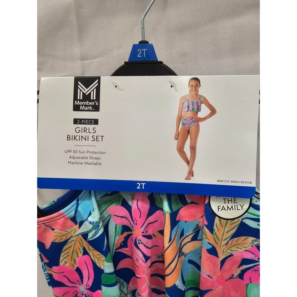 Member's‎ Mark Girls 2-Piece Bikini Set Tropical Floral Ruffle Swimsuit 2T NEW